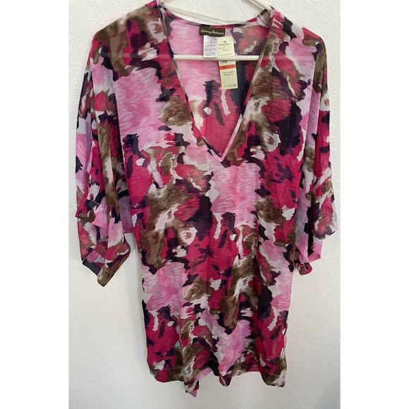 Tommy Bahama Womens V Neck Floral Swimsuit  Cover Up Pink Martini Sz Small - Picture 1 of 3
